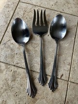 3 Oneida USA BANCROFT  Serving Spoons &amp; Meat Fork Stainless Flatware Silverware - $26.73