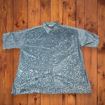 Adonis 2XL Short Sleeve Button Down Jacquard Sheer Weave Y2K Blue/Gray - £7.96 GBP