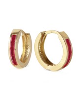 1.3 ct 14k Solid YELLOW Gold Hoop Huggie Earrings Princess Cut Ruby - $12,742.10 MXN