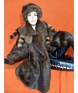 Genuine beaver fur coat jacket raccoon  hat and scarf - $189.00