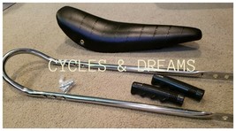 VINTAGE LOWRIDER BLACK SEAT &amp; GRIPS W/ CHROME SISSY BAR, FITS 20&quot; LOWRID... - $55.54