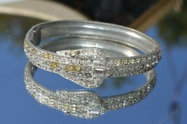 Antique Victorian Pave Rhinestone Bracelet Buckle style Hinged - $46.71