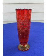 L.E. Smith vintage amberina vase 9&quot;, grape &amp; leaves, energetic red, very... - $34.42 CAD