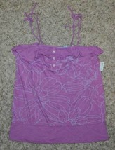 Womens Shirt Halter Top Jr Girls Hang Ten Purple Ruffle Floral Banded Hem-sz L - £7.89 GBP