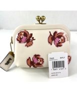 New Coach Coin Purse Kisslock White Glove Leather Pink Jumbo Floral 7962... - $157.90