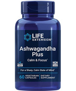 ASHWAGANDHA PLUS CALM and FOCUS STRESS EXTRACT 60 Capsule LIFE EXTENSION - $22.49