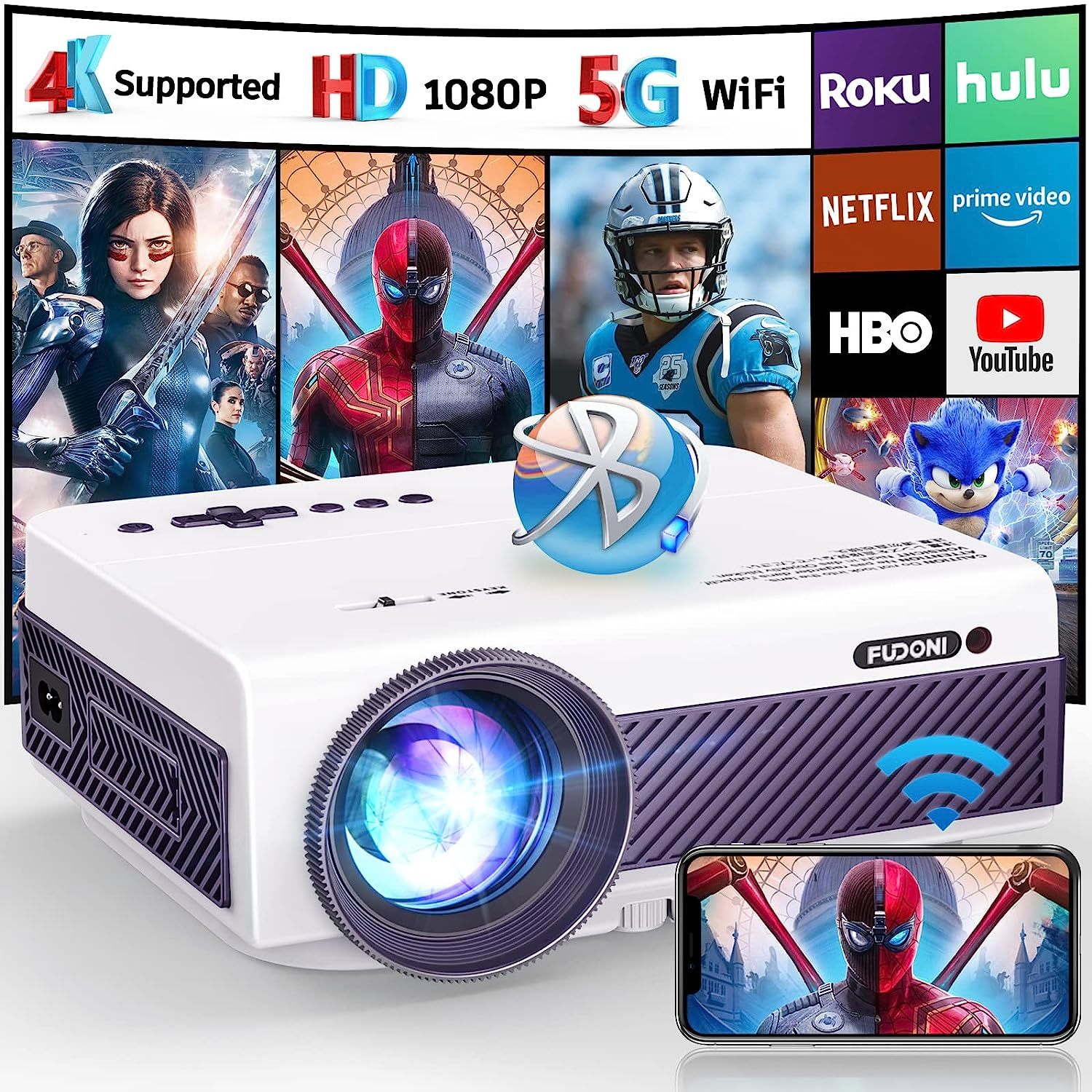 Primary image for Projector With Wifi And Bluetooth, Native 1080P Outdoor Projector 10000L Support