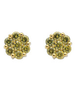 10k Yellow Gold Unisex Canary Flower Cluster Diamonds 8mm Earrings Studs... - £474.02 GBP