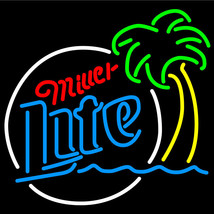 Miller Lite Circle Beach Palm Tree Neon Sign - £392.01 GBP