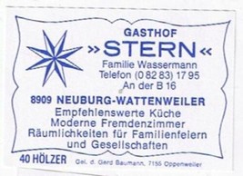 Matchbox Label Germany Gasthof Stern Neuburg Wattenweiler - £0.75 GBP