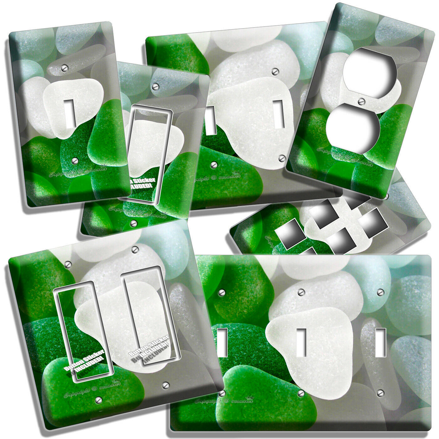 SEA GLASS LIGHT SWITCH OUTLET PLATE ROOM TROPICAL BEACH HOUSE NEW BATHROOM DECOR