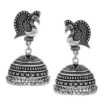 Oxidized Silver Plated Handmade Dancing Peacock Jhumka Jhumki Earrings J... - £6.16 GBP