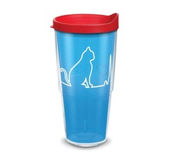 Tervis Cat Heartbeat 24 oz. Tumbler W/ Red Lid Kitty Pet Paws Blue Heart NEW - £11.98 GBP