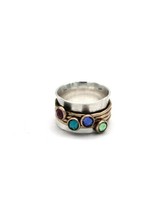925 Sterling Silver Ring Designer Blue Topaz Spinner Thumb Ring Engagement Ring - £43.88 GBP
