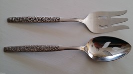 Rogers Deluxe Stainless Oneida Ltd MALIBU Pierced  Meat Fork &amp; Serving Spoon - £9.27 GBP