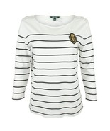 Lauren Ralph Lauren Petite Crest Striped Jersey Top – White PXS - $639.07 MXN