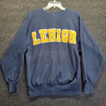 Vintage Champion Reverse Weave Warm Up Lehigh Sweatshirt Size XL Blue 80s - £107.95 GBP