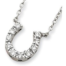 Sterling Silver Cubic Zirconia Horse Shoe Charm 16&quot; Jewerly 1mm x 12mm - £33.13 GBP