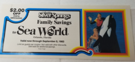 Florida Silver Springs Sea World 1983 Coupon Orlando Florida Orca - £9.80 GBP