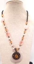 Cookie Lee Feminine Necklace, Faceted Beads and Pink Filligree Pendant on Chain - $11.30