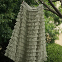 OLIVE GREEN Ruffle Tiered Tulle Maxi Skirt Women Plus Size Prom Tulle Skirt - £63.94 GBP
