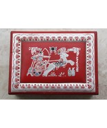 Old Vintage Silver Tooled and Painted Red Leather Jewelry Trinket Box 9&quot;... - €41,14 EUR