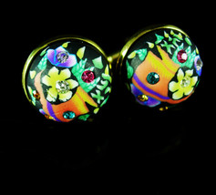 Artsy pop art cuff links rhinestone Flower Cufflinks metrosexual Wedding jewelry - £63.57 GBP