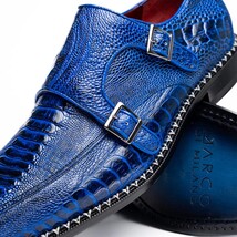 Genuine Ostrich Leg Double Monk Strap Shoes Napoli Electric Blue image 4