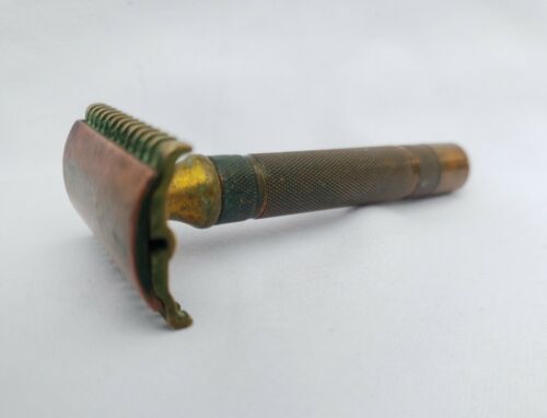 Gillette Vintage Safety Razor Copper Brass 3 Piece Long Comb Shaver 1930s USA - $25.20
