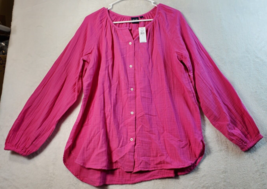 Gap Blouse Top Womens Small Pink 100% Cotton Long Sleeve Round Neck Button Front - £17.26 GBP