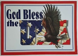 God Bless the USA American Flag Eagle Military Patriotic Metal Sign - £15.62 GBP