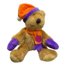 Vintage Brown Bear Plush Stuffed Toy Christmas Orange Scarf Hat Purple Mittens - £7.90 GBP