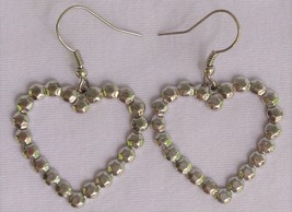 Silver Tone Metal Hollow Open Heart Dangle Dangling Earrings Wire Hooks Jewelry - £7.11 GBP