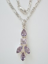 Sterling Silver Faceted Amethyst Leaf Pendant w/ 16” 2.5 mm SS Figaro Chain - £113.09 GBP