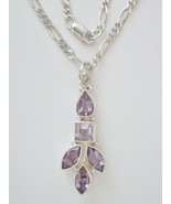 Sterling Silver Faceted Amethyst Leaf Pendant w/ 16” 2.5 mm SS Figaro Chain - £90.80 GBP