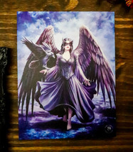Ebros Anne Stokes Raven Crow Dark Angel Fey Wood Framed Picture Wall Decor - £13.58 GBP