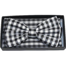 Men Bow Tie Hankie J.Valintin Formal Tuxedo, Business #BT9 Black White Checker image 2