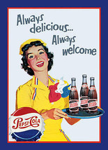 Pepsi Cola Always Delicious Soda Pop Beverage Soft Drink Metal Sign - £11.68 GBP
