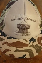 Vtg Camouflage Trucker Snapback Hat Fort Family Restaurant PA Best Coffee Crown - £7.32 GBP