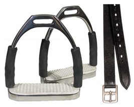 Adult English Horse Saddle Flex ible Stirrup Irons 4 3/4&quot; w/ Brown Leath... - $49.90
