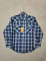 Wrangler Workshirt Mens L Blue Plaid Cowboy Cut Western Pearl Snap NEW - $32.54