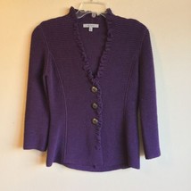 $175 XS Classiques Entier Purple Ruffle V-Neck Ribbed Cardigan 3/4 Sleev... - $32.29