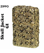 Skull Jacket 5 Sides Design Antique Gold Zippo Oil Lighter MIB Japan - $3,289.32 MXN