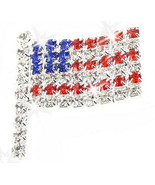 Rhinestone Crystal Sparkle American Flag Patriot Brooch Lapel Pin Silver... - £3.55 GBP