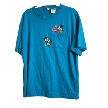 The Disney Store Womens S/S T Shirt Turquoise Blue XL Embroidery Mickey &amp; Minnie - £11.18 GBP