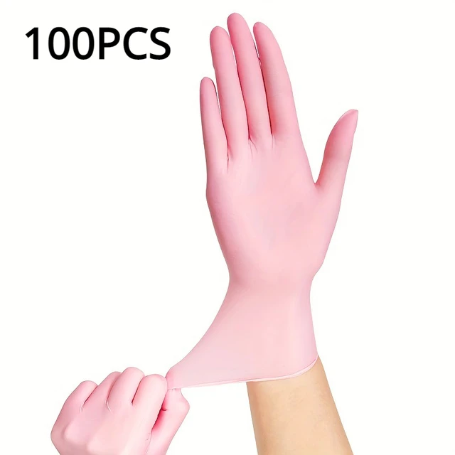 100Pcs Light Pink Disposable Nitrile Gloves (Size-M) - £11.79 GBP