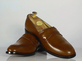 Handmade Men&#39;s Brown Shoes, Men Leather Penny Loafers Shoes, Dress Forma... - £114.55 GBP+