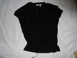 New Woman&#39;s Junior No Boundaries Med 7/9 Sheer Black Top Beads Lace Button Down - £10.34 GBP