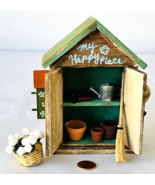 Miniature Dollhouse Garden Potting Shed My Happy Place Birdhouse Tools F... - £33.99 GBP