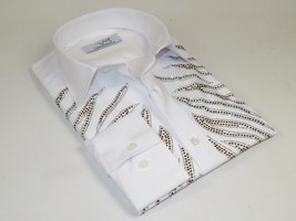 Men CEREMONIA Turkey Shirt 100% Cotton Fancy Rhine Stone #Roma 13 White Slim Fit image 2